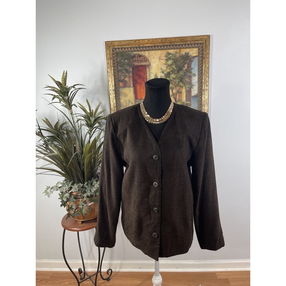 Briggs Women Blazer Jacket M Brown Button Front Career Office Workwear Classic